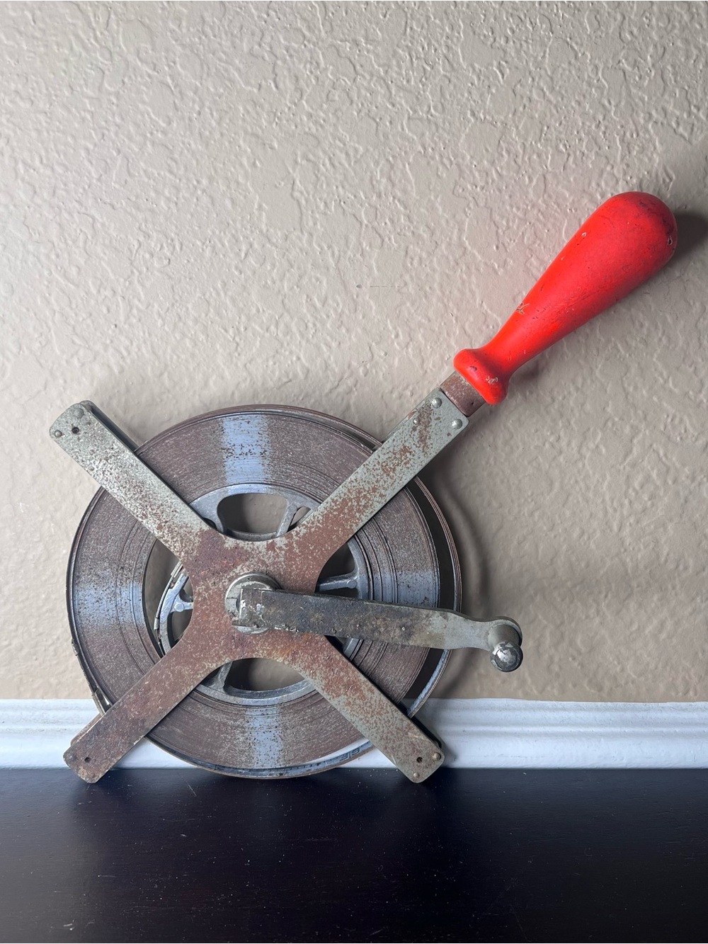 Vintage Lufkin Industrial Retractable Tape Measure Reel, Rustic Workshop Decor,